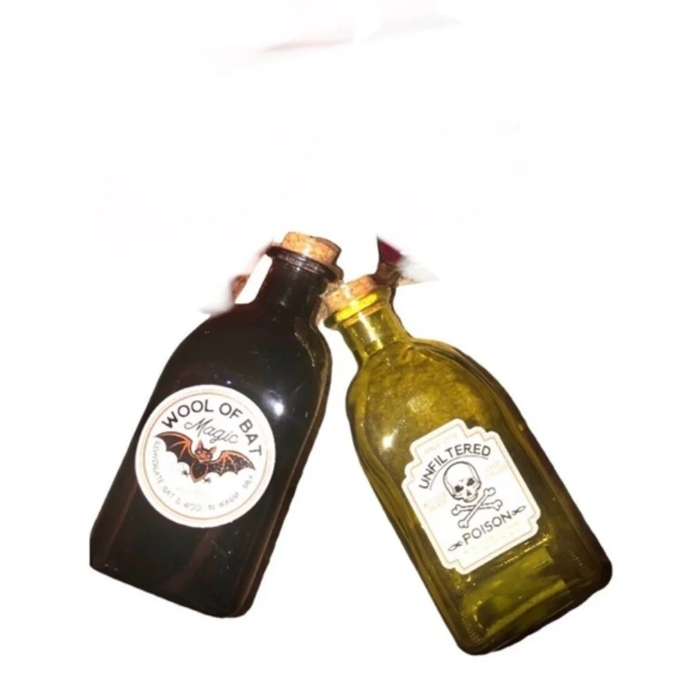 2 Hocus Pocus green & black cork stopper glass jars for craft decor decorating